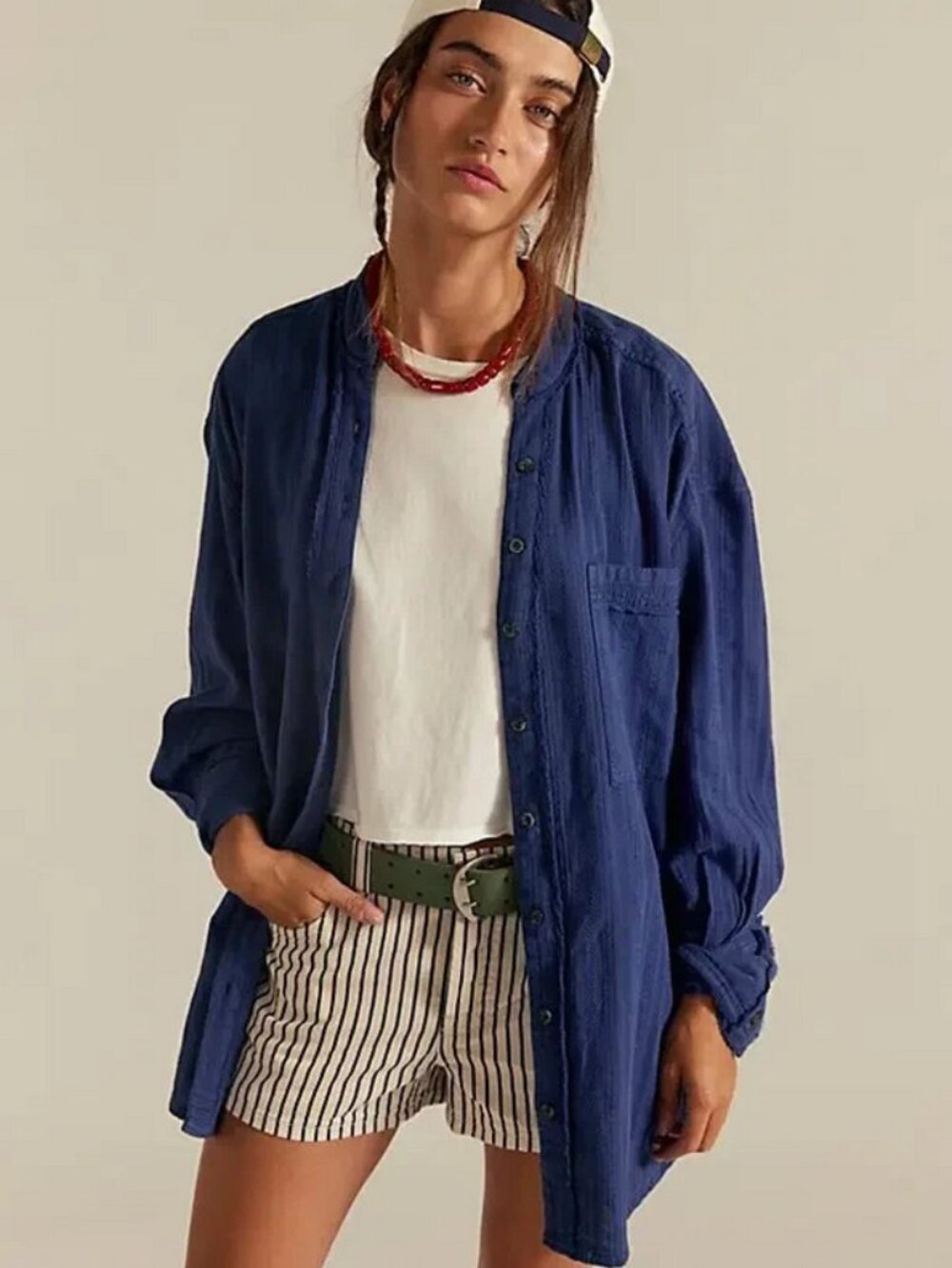 Free People We The Free Summer Sorbet Shirt Blue Buttondown Top M
